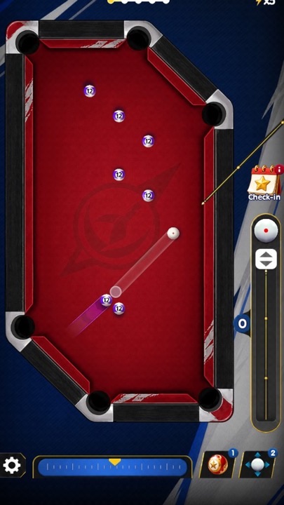 Aiming a purple ball on the pool table